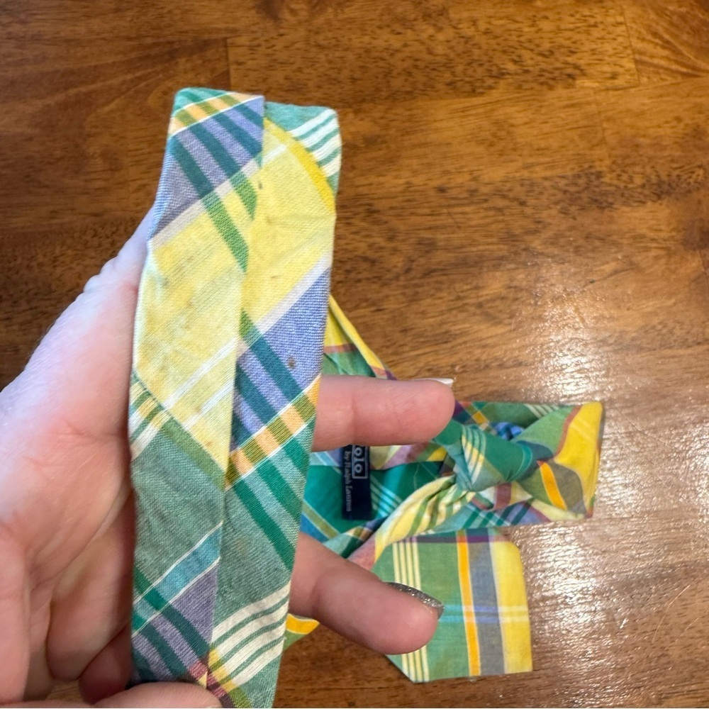 Polo Ralph Lauren Colorful Plaid Tie yellow blue green handmade in Italy - Picture 3 of 6